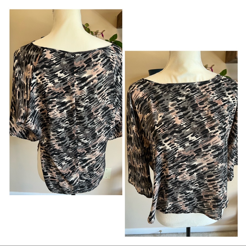 Paper Crown Animal print blouse in black, pink, and white